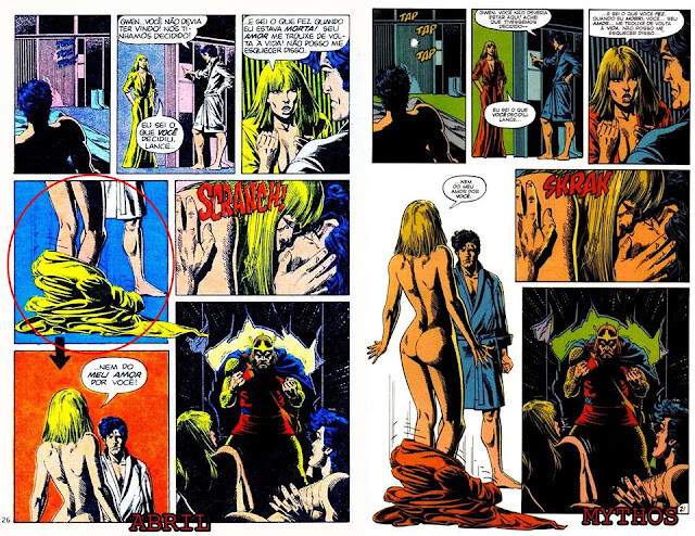 À esquerda a página publicada pela Abril, e à direita uma página fiel ao original