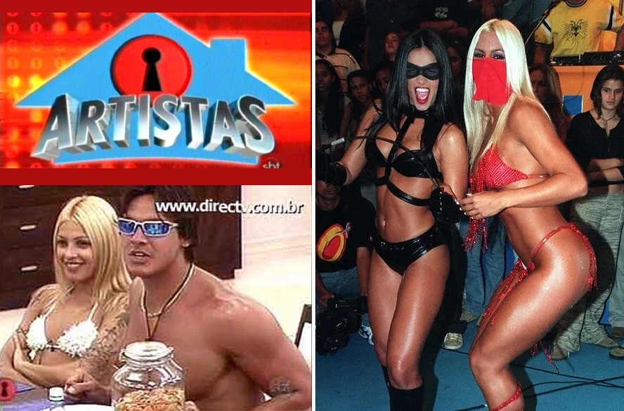 Vinheta da Casa dos Artistas e fotos dos participantes Syang, Gustavo, Tiazinha e Feiticeira