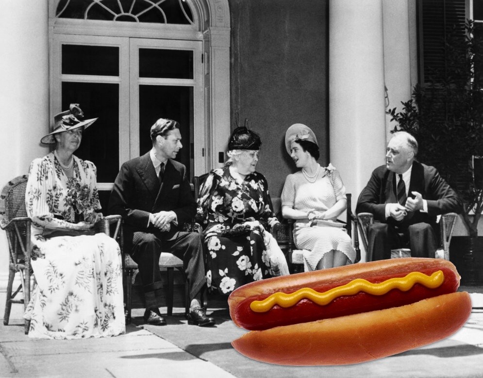 Foto oficial da visita real junto a Eleanor e Franklin Roosevelt