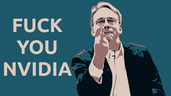 Linus Torvalds, com o dedo do meio em riste, e a sua declaração: “FUCK YOU NVIDIA“.