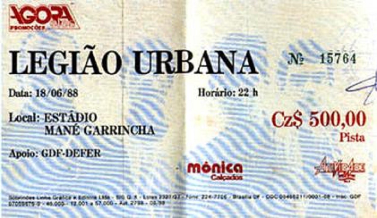 Entrada para o show da Legião em Brasília, com patrocínio da Mônica Calçados