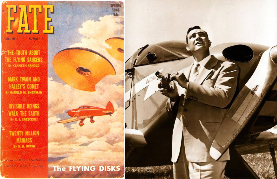 Capa de revista que tratou do relato de Arnold, e foto dele em traje social.