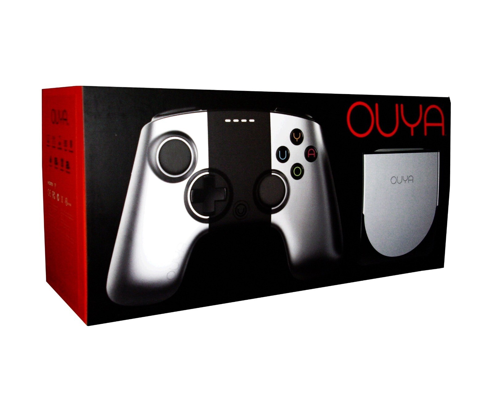 Caixa do Ouya com foto do controle e do console