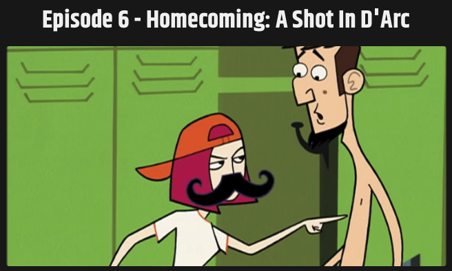 Joana D'Arc (fantasiada com um bigode) e Abraham Lincoln no vestiário do ginásio de esportes.