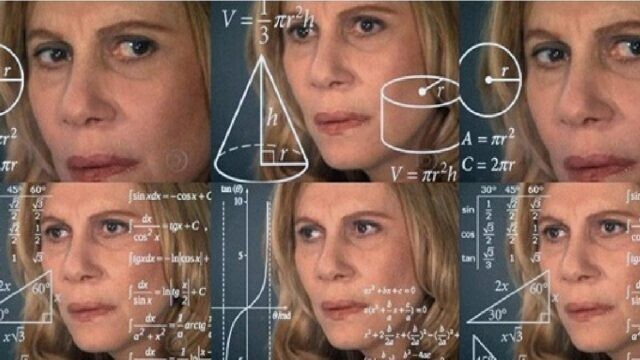 6 fotos em close da personagem Nazaré, entre equações e gráficos matemáticos