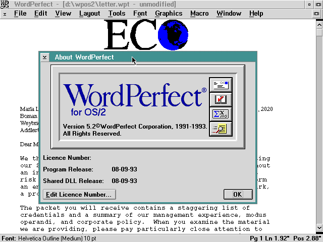 O WordPerfect para OS/2
