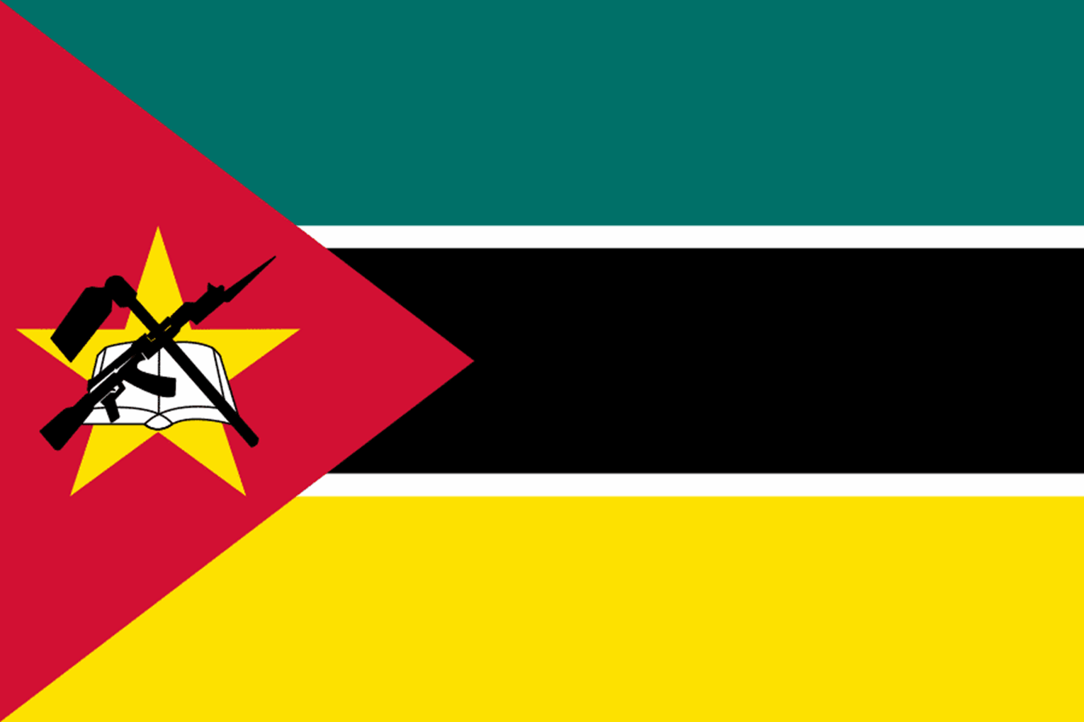 A bandeira de Moçambique, que inclui um fuzil AK-47