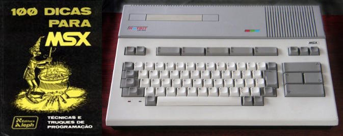 Capa do livro, e foto de um HotBit, MSX brasileiro da Sharp