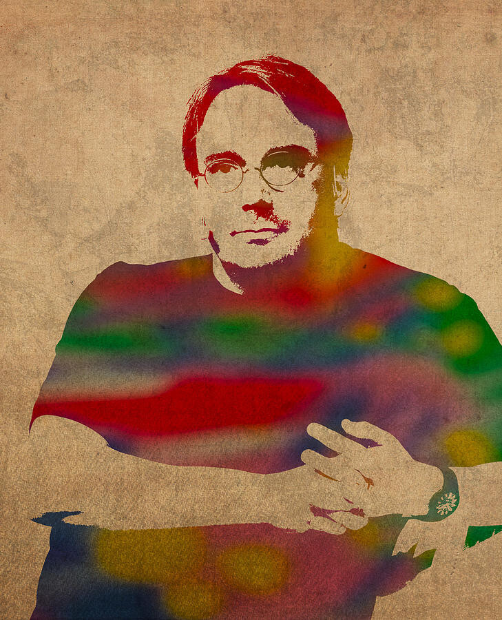 Linus Torvalds em ilustração no estilo stencil