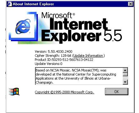 Tela de identificação do IE 5.5
