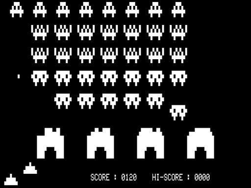 Tela do Space Invaders para TRS-80