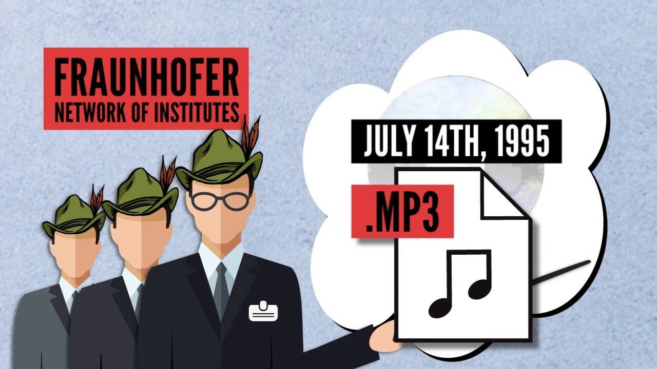 Banner alusivo ao dia do batismo do MP3 no Instituto Fraunhofer