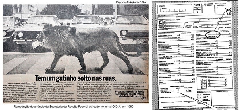 Anúncio do Imposto de Renda dos anos 80, e a primeira página do formulário de 1991