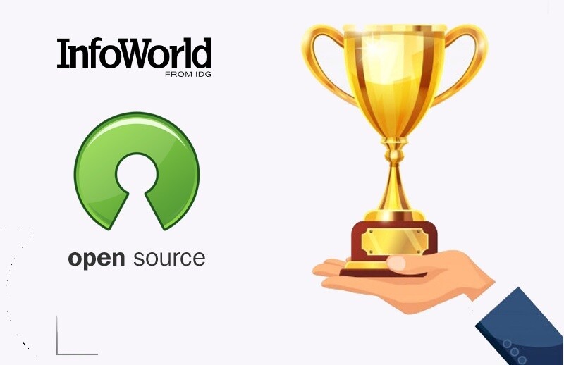 Prêmio da InfoWorld com o símbolo da Open Source Initiative