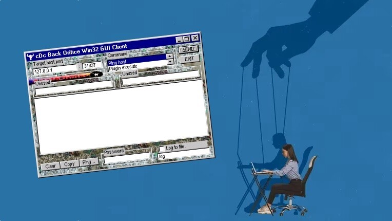 Alegoria mostra o Back Orifice transformando a vítima em marionete