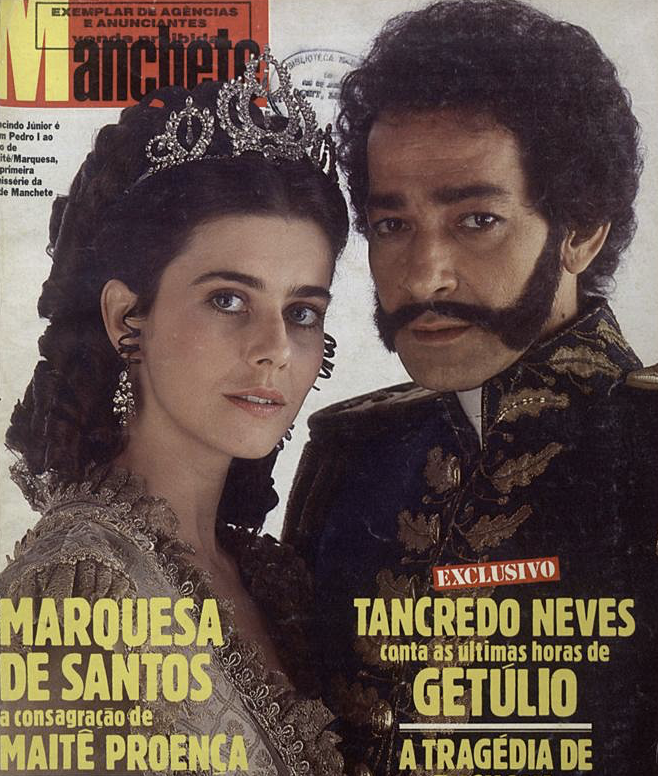 Capa da revista Manchete com Maitê Proença caracterizada como a protagonista Domitila de Castro.