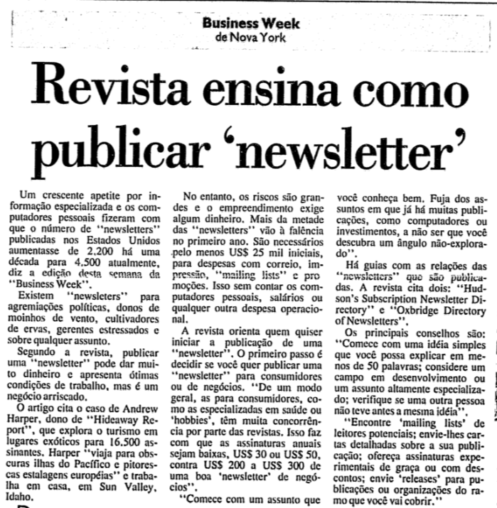 Versão traduzida da matéria da Business Week com título: “Revista ensina como publicar 'newsletter'“