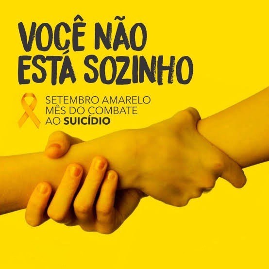 Banner do setembro amarelo com o texto: <br><br>VOCÊ NÃO ESTA SOZINHO<br><br>SETEMBRO AMARELO<br><br>MÊS DO COMBATE AO SUICÍDIO