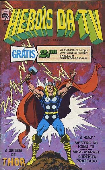 Capa de Heróis da TV n. 5, com o personagem Thor em destaque, e o título: A Origem de Thor