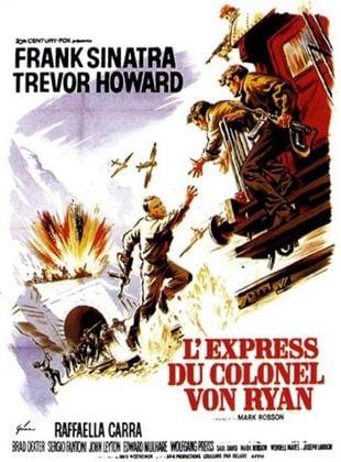 Versão francesa do cartaz do filme, mostrando cena em que um oficial corre em direção a um vagão de trem onde outras pessoas estendem a mão para puxá-lo. Ao fundo é mostrada uma explosão em um túnel ferroviário, com 2 aviões sobrevoando.