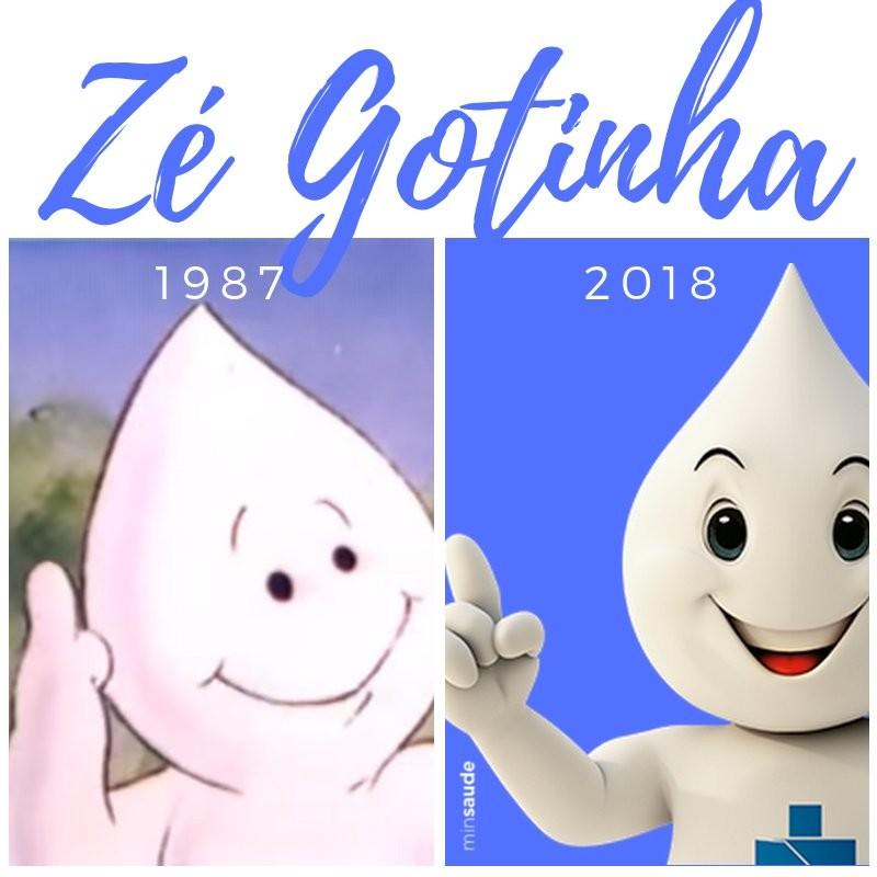 Zé Gotinha em 1987 e em 2018
