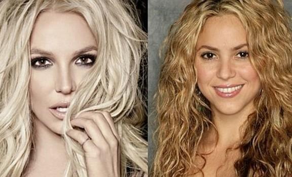 Colagem com fotos em close de Britney e Shakira
