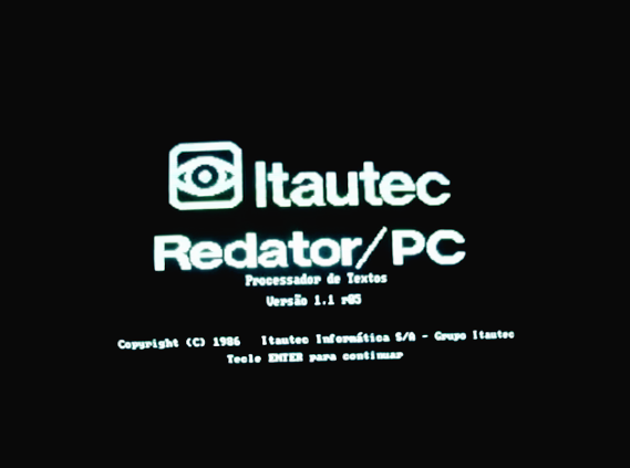 Tela de abertura da versão 1.1 do Redator PC, rodando em um computador de 1987.