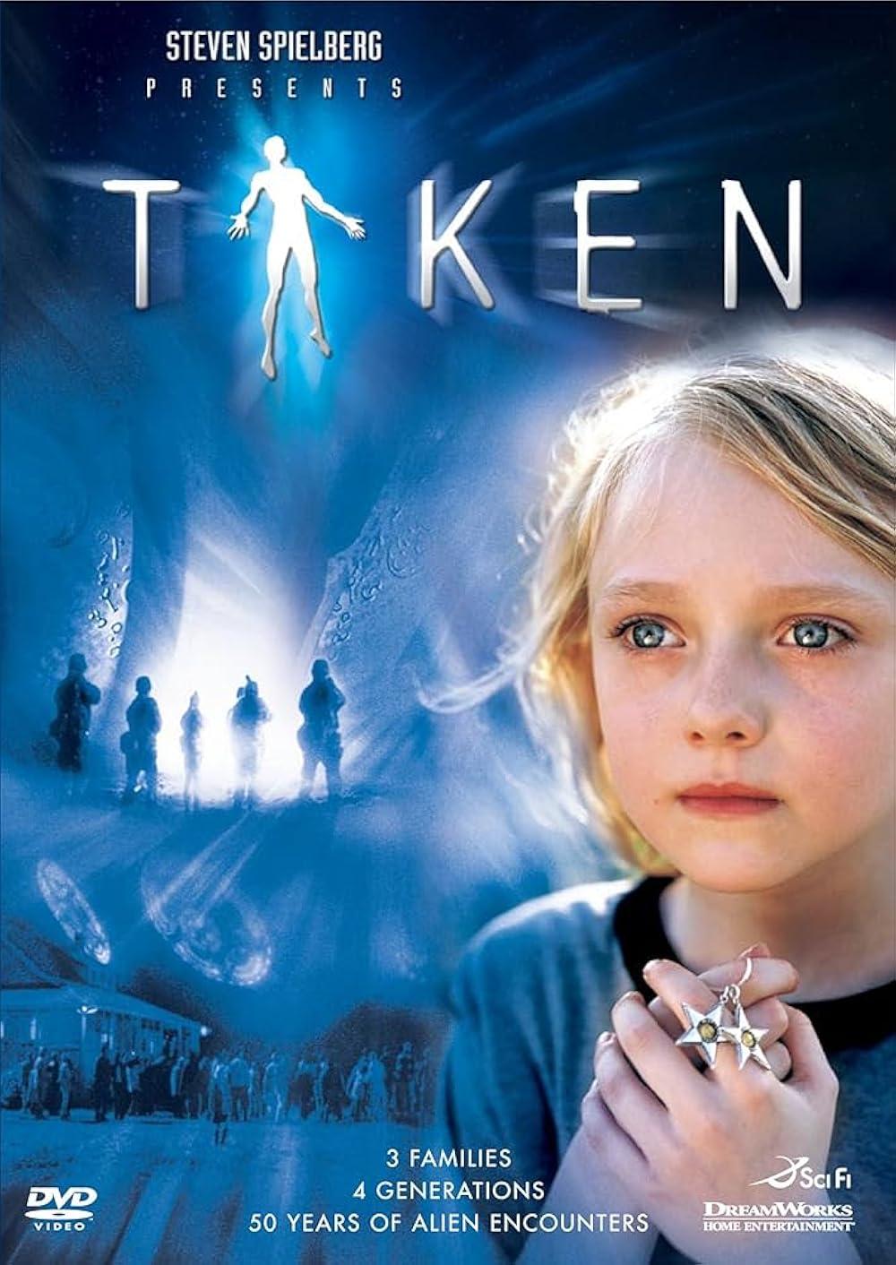 Capa do DVD de Taken, com Dakota Fanning em primeiro plano 