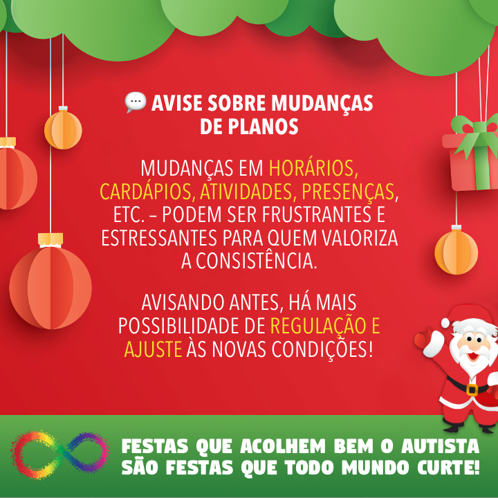 Banner com tema natalino, contendo o mesmo texto já apresentado no post, e o rodapé: Festas que acolhem bem o autista são festas que todo mundo curte!<br>