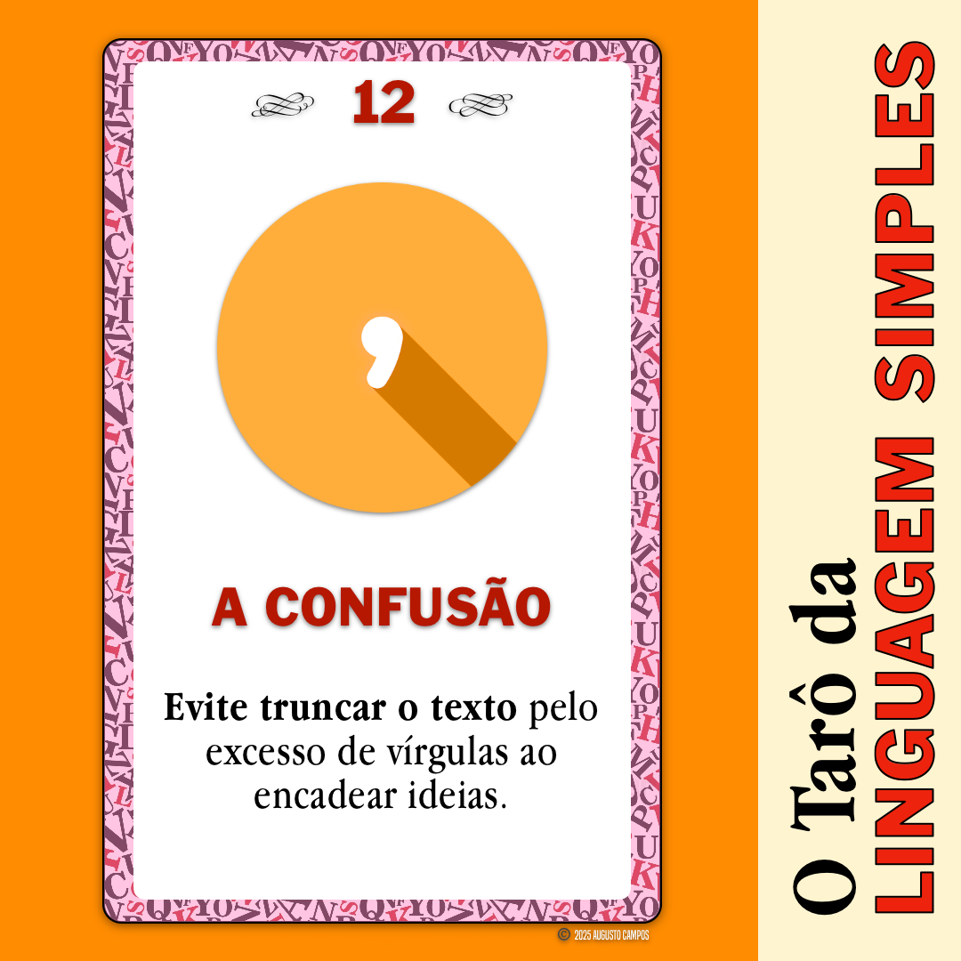 Imagem da carta descrita no post, contendo um ícone representando uma vírgula projetando uma grande sombra.