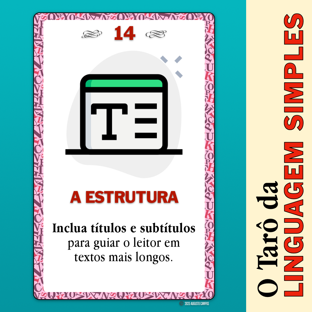 Imagem da carta descrita no post, contendo um ícone representando uma letra T em tamanho maior, ao lado de várias linhas horizontais.