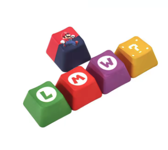 5 teclas para teclado de computador, com temas da Nintendo, incluindo símbolos do Mario, Wario e Luigi