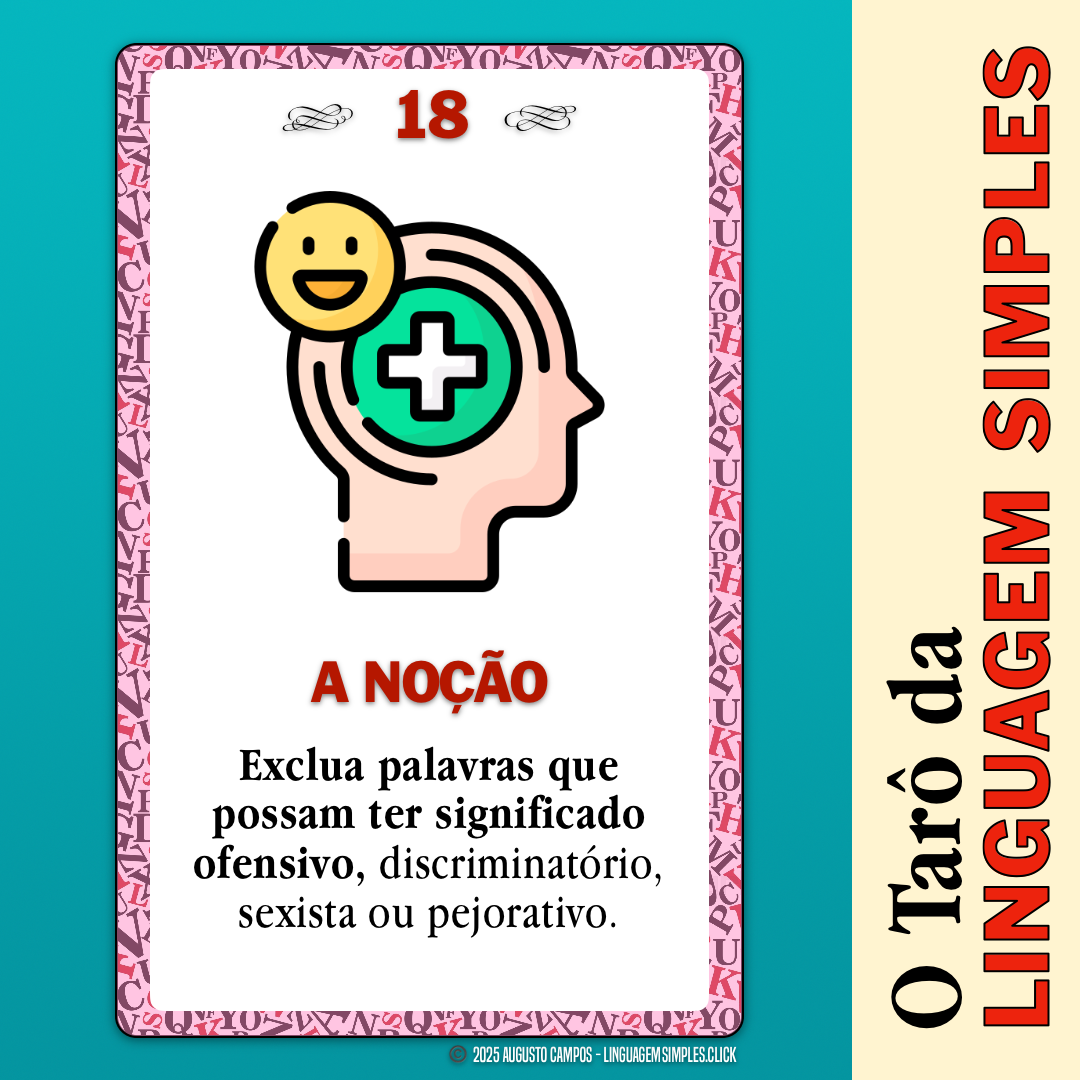 Imagem da carta descrita no post, contendo um ícone representando uma cabeça, com um sinal de positivo no local do cérebro. Há também um emoji sorridente.