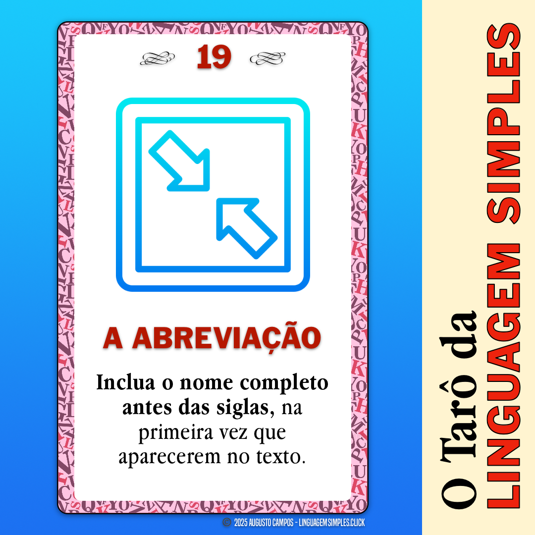 Imagem da carta descrita no post, contendo um ícone representando duas setas indicando a redução do tamanho de uma figura geométrica.