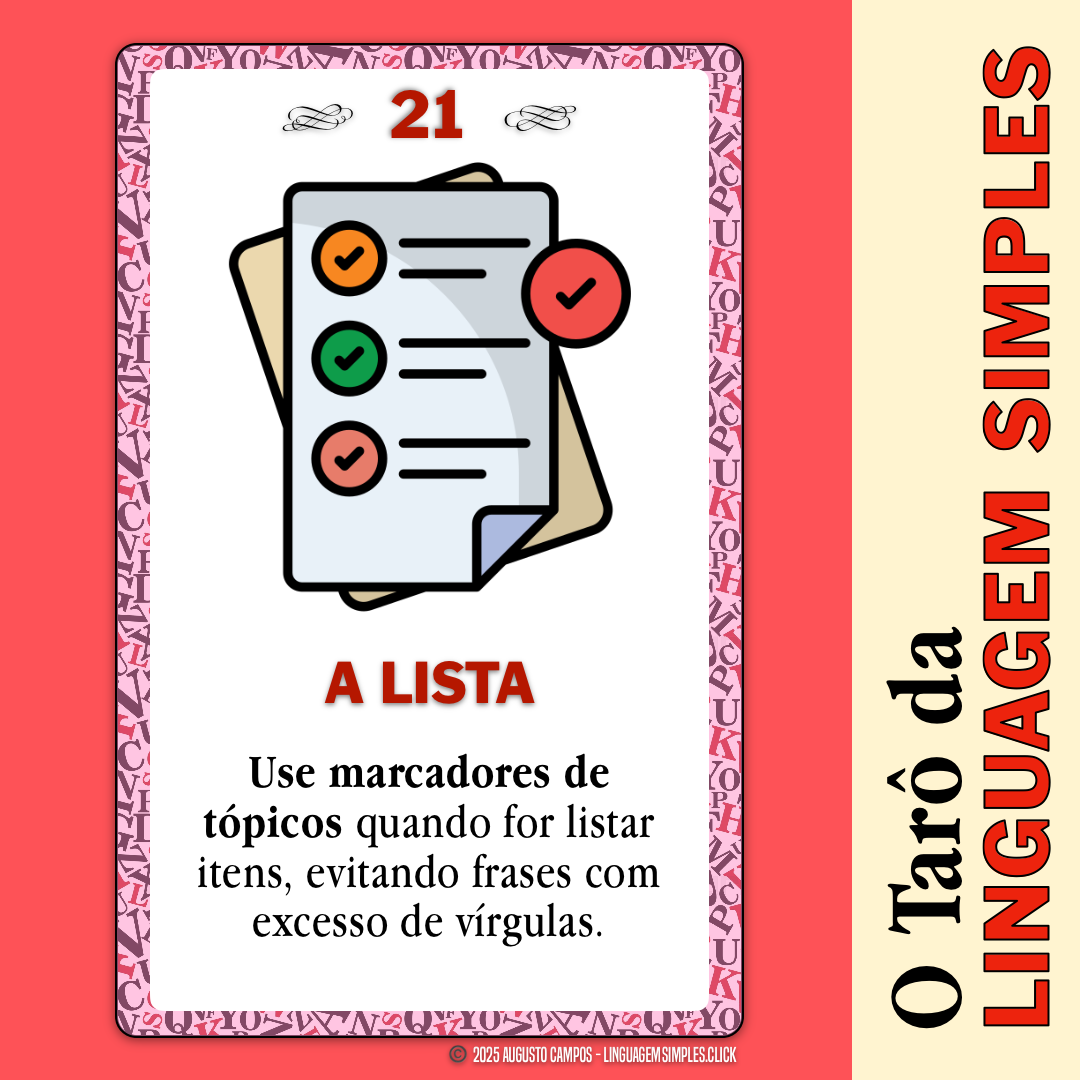 Imagem da carta descrita no post, contendo um ícone representando uma lista com marcadores coloridos.