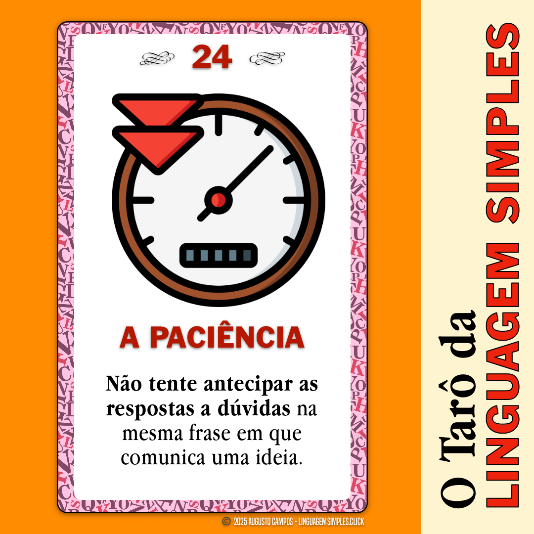 Imagem da carta descrita no post, contendo um ícone representando um velocímetro com setas indicando a necessidade de reduzir a velocidade.