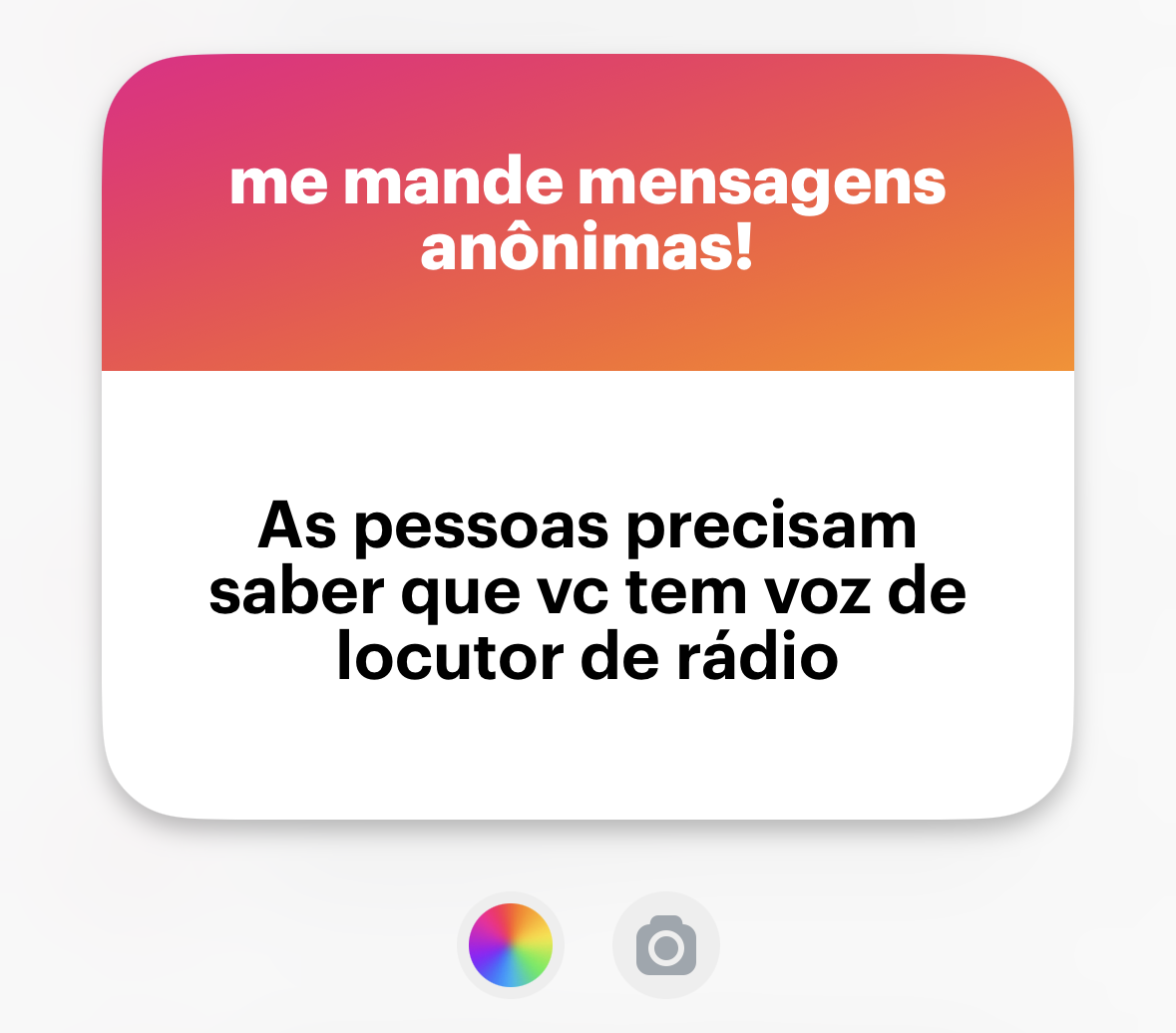 Banner do NGL com a pergunta: <br><br>As pessoas precisam saber que vc tem voz de locutor de rádio