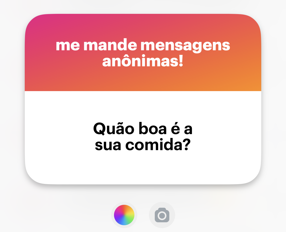 Banner do NGL com a pergunta: <br><br>Quão boa é a sua comida?