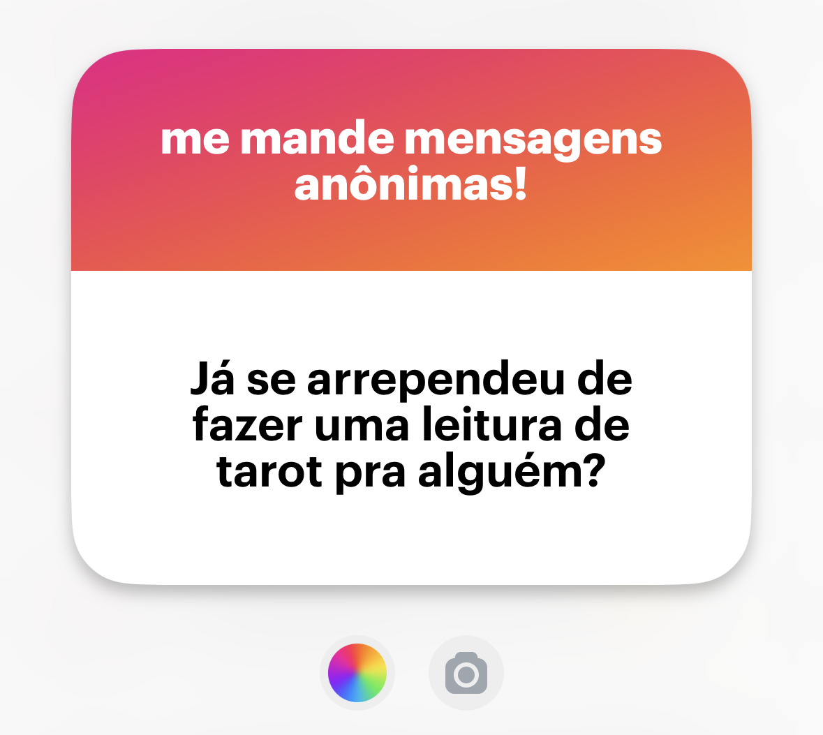 Banner do NGL com a pergunta: <br><br>Já se arrependeu de fazer uma leitura de tarot pra alguém?