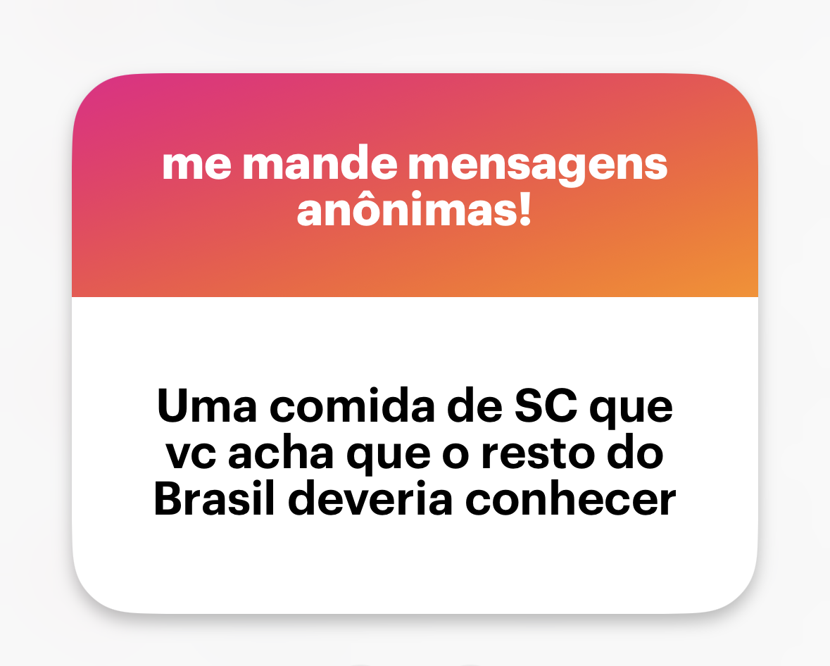 ——<br>Me mande uma pergunta no #NGL: https://ngl.link/augustocampostudojunto2<br><br>Banner do NGL com o texto: “Uma comida de SC que vc acha que o resto do Brasil deveria conhecer”