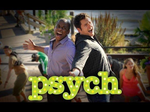 Shawn e Gus, os personagens centrais de Psych, em cena do episódio musical da série