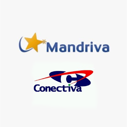 Logotipos da Mandriva e da brasileira Conectiva.