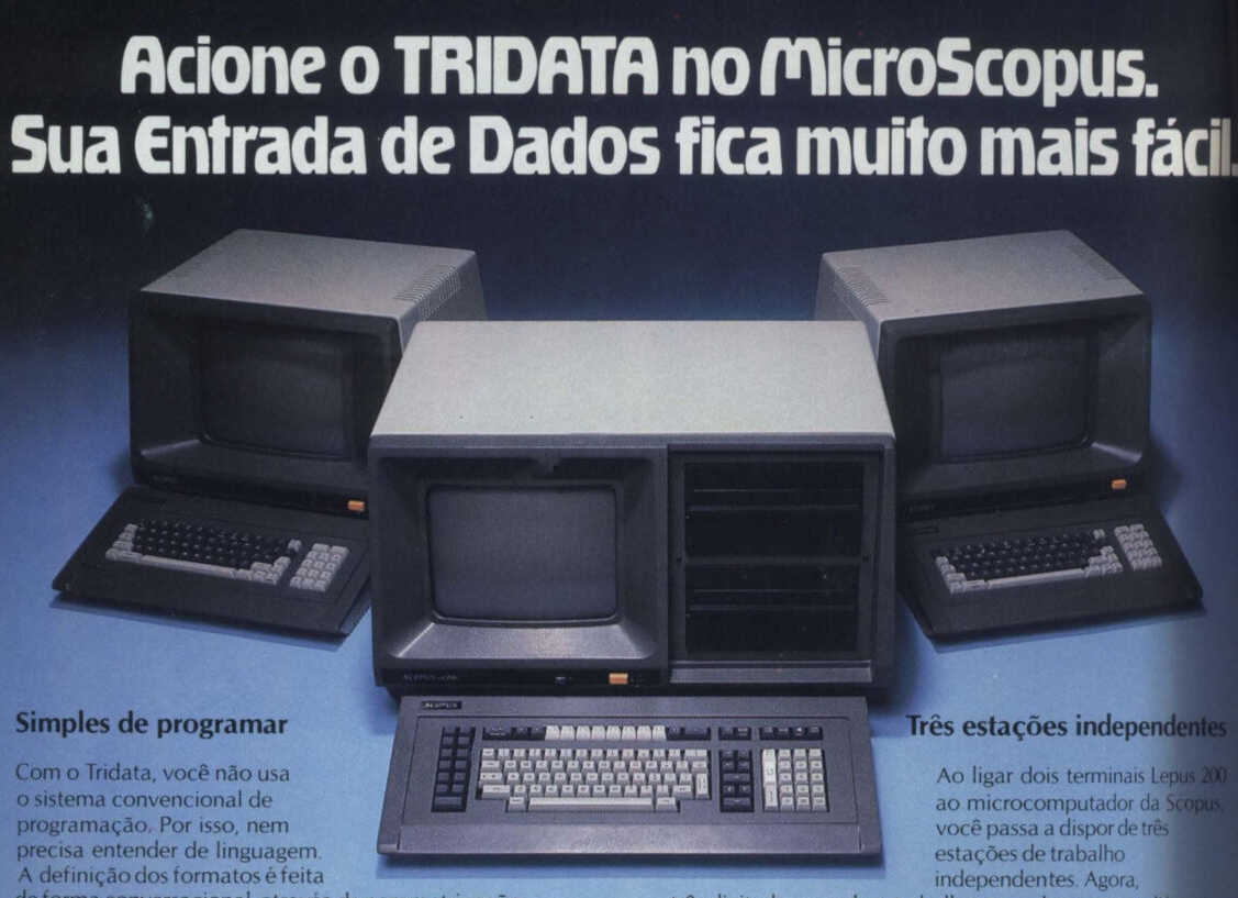Foto publicitária de 3 equipamentos da Scopus na década de 1980.
