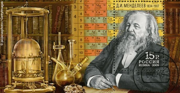 Selo postal homenageando Mendeleev