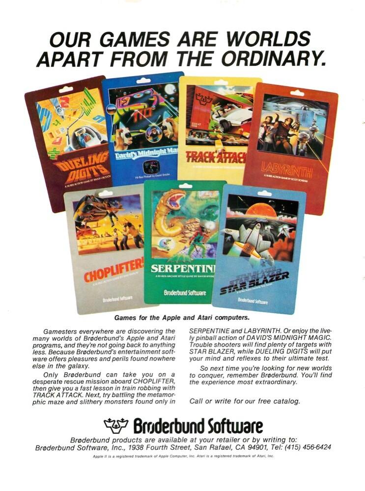 Anúncio de jogos da empresa nos anos 1980.