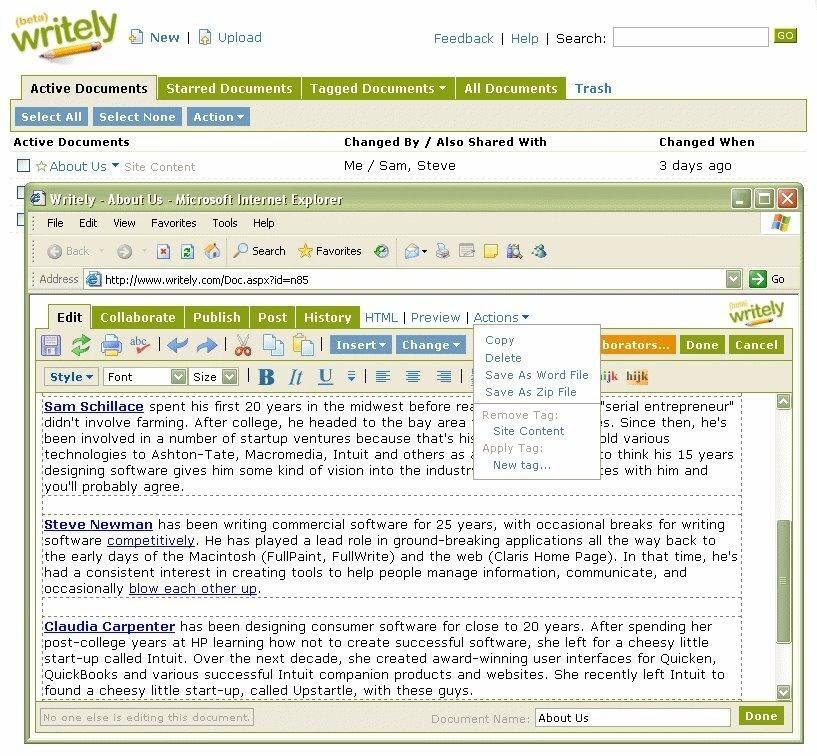 Screenshot do Writely