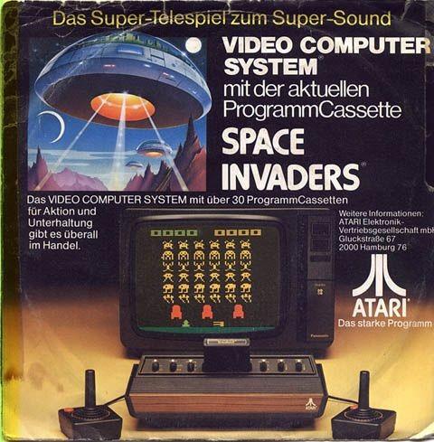 Anúncio de mídia impressa alemã oferecendo o Atari e o jogo Space Invaders