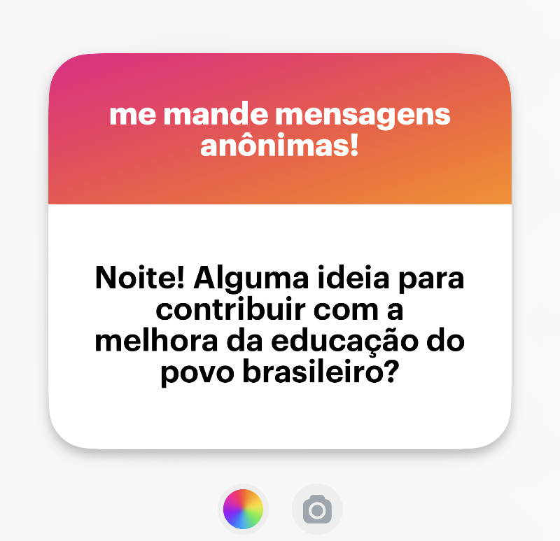 Banner do NGL com o texto: “Noite! Alguma ideia para contribuir com a melhora da educação do povo brasileiro?”