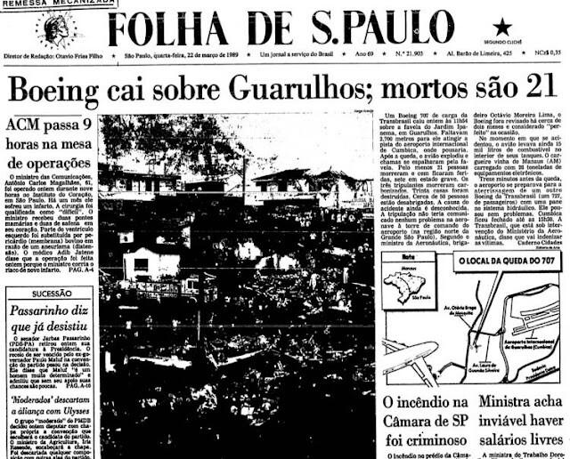Capa da Folha de SP após a tragédia
