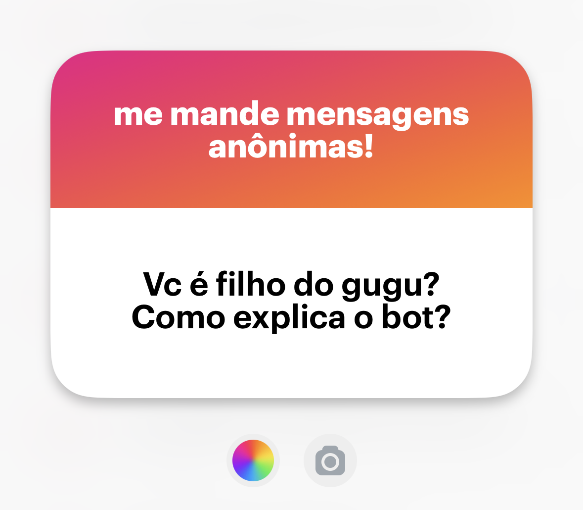 Banner do NGL com o texto: “Ve é filho do gugu? Como explica o bot?”